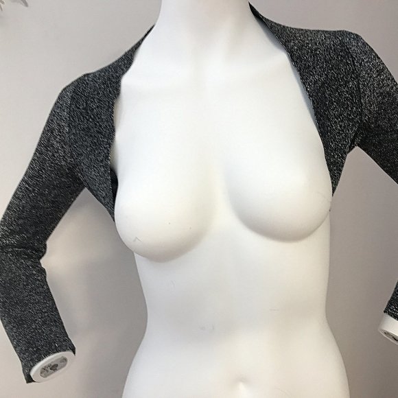 LE CHÂTEAU Silver Metallic Open-Front Shrug Cover-up top Cropped Bolero - Picture 1 of 3